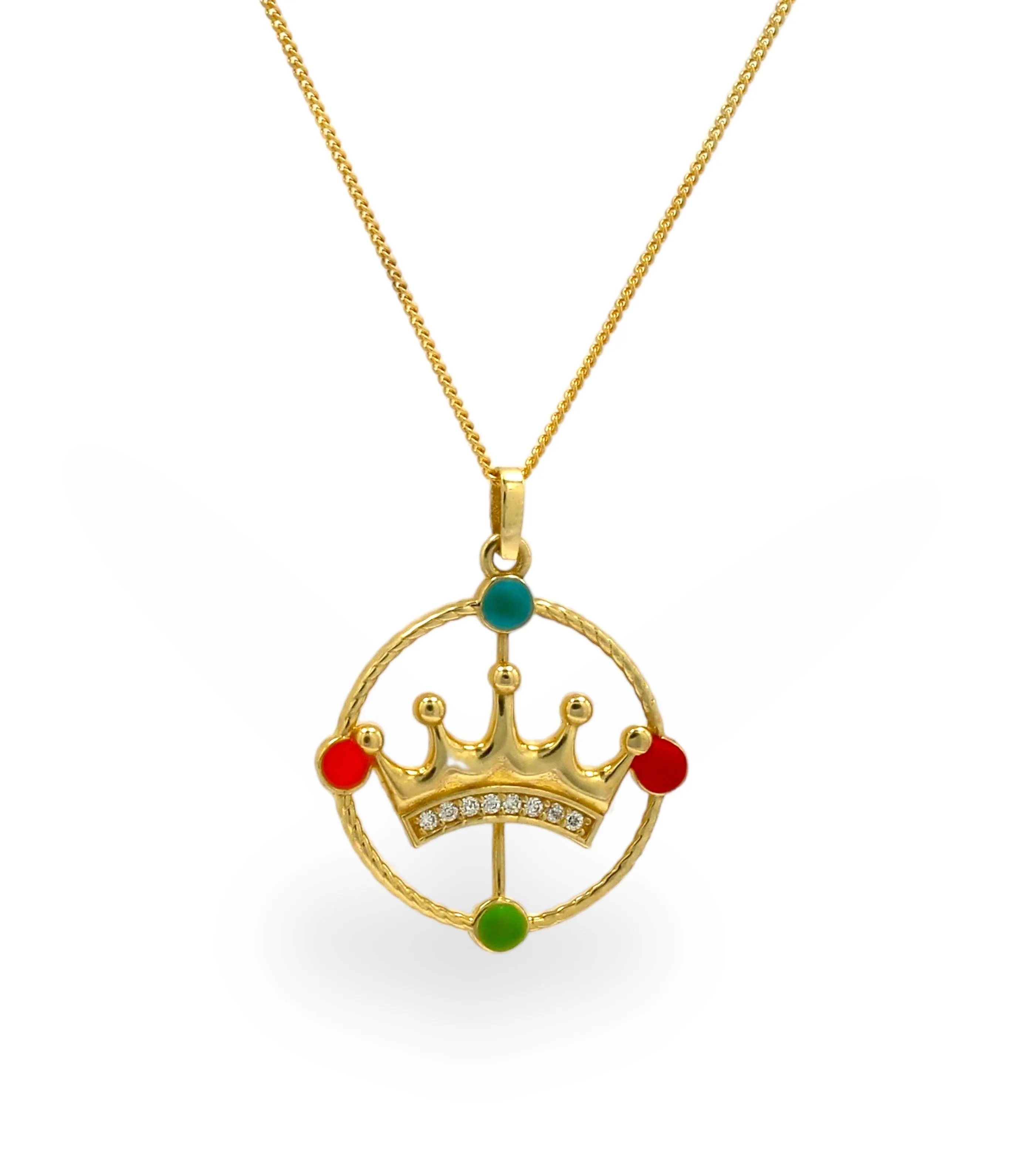 10k Yellow gold crown pendant necklace-01