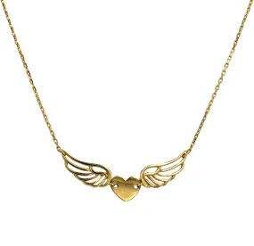 10K Yellow gold heart wings necklace