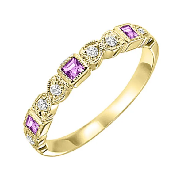 10KT YELLOW GOLD DIAMOND (1/12CTW) & PINK SAPPHIRE (1/8 CTW) RING