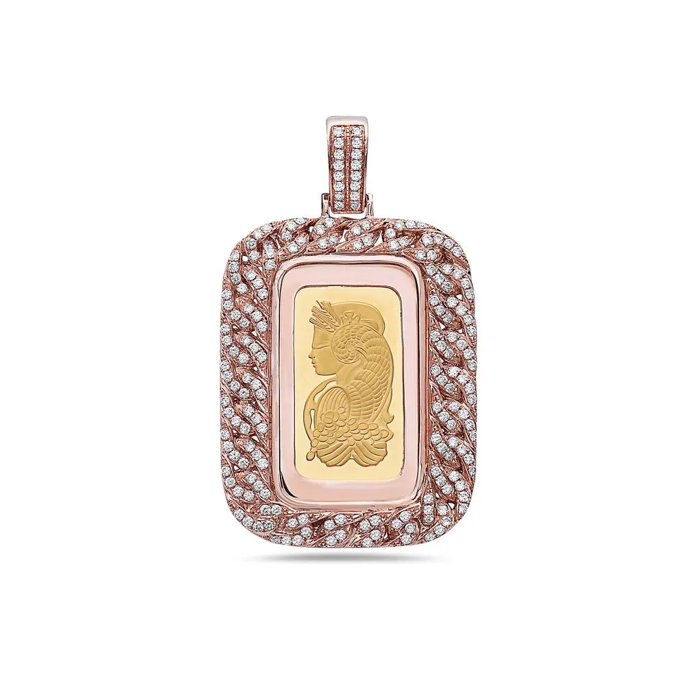 14K Rose Gold Curb Link Fortuna Pendant with 1.80 CT Diamonds