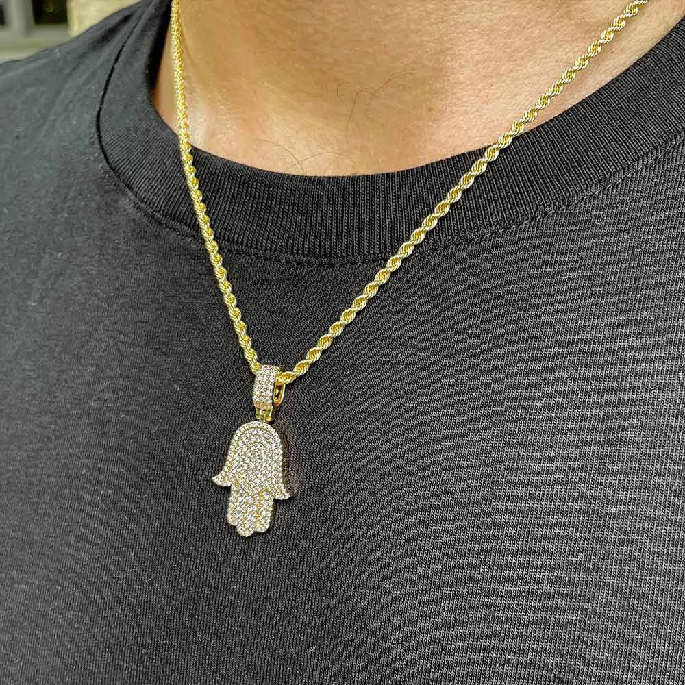 14k Solid Gold Diamond Hamsa Pendant (.92 CTW)