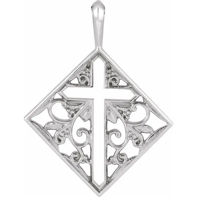 14K White 23.39x18 mm Ornate Pierced Cross Pendant R42397PW