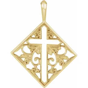 14K Yellow 23.39x18 mm Ornate Pierced Cross Pendant R42397PY