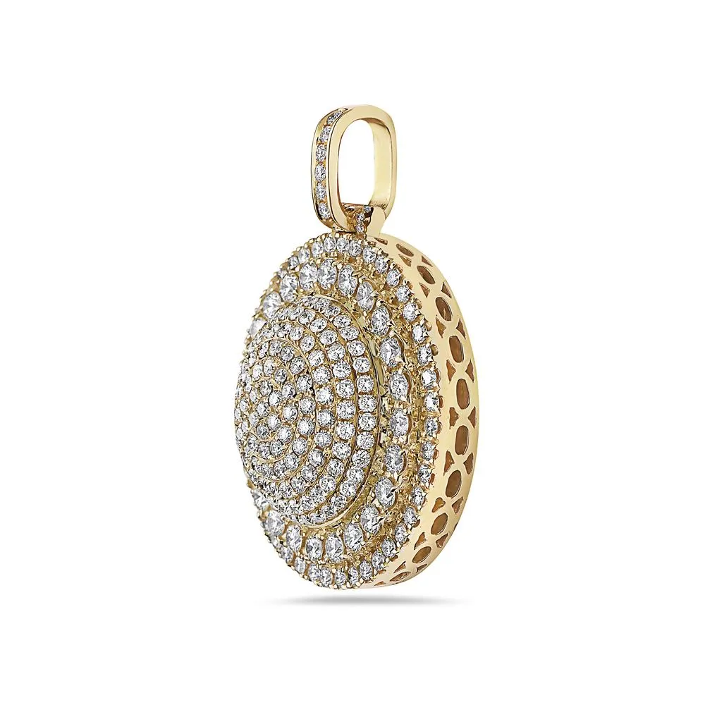 14K Yellow Gold Circle Pendant with 6.48 CT Diamonds