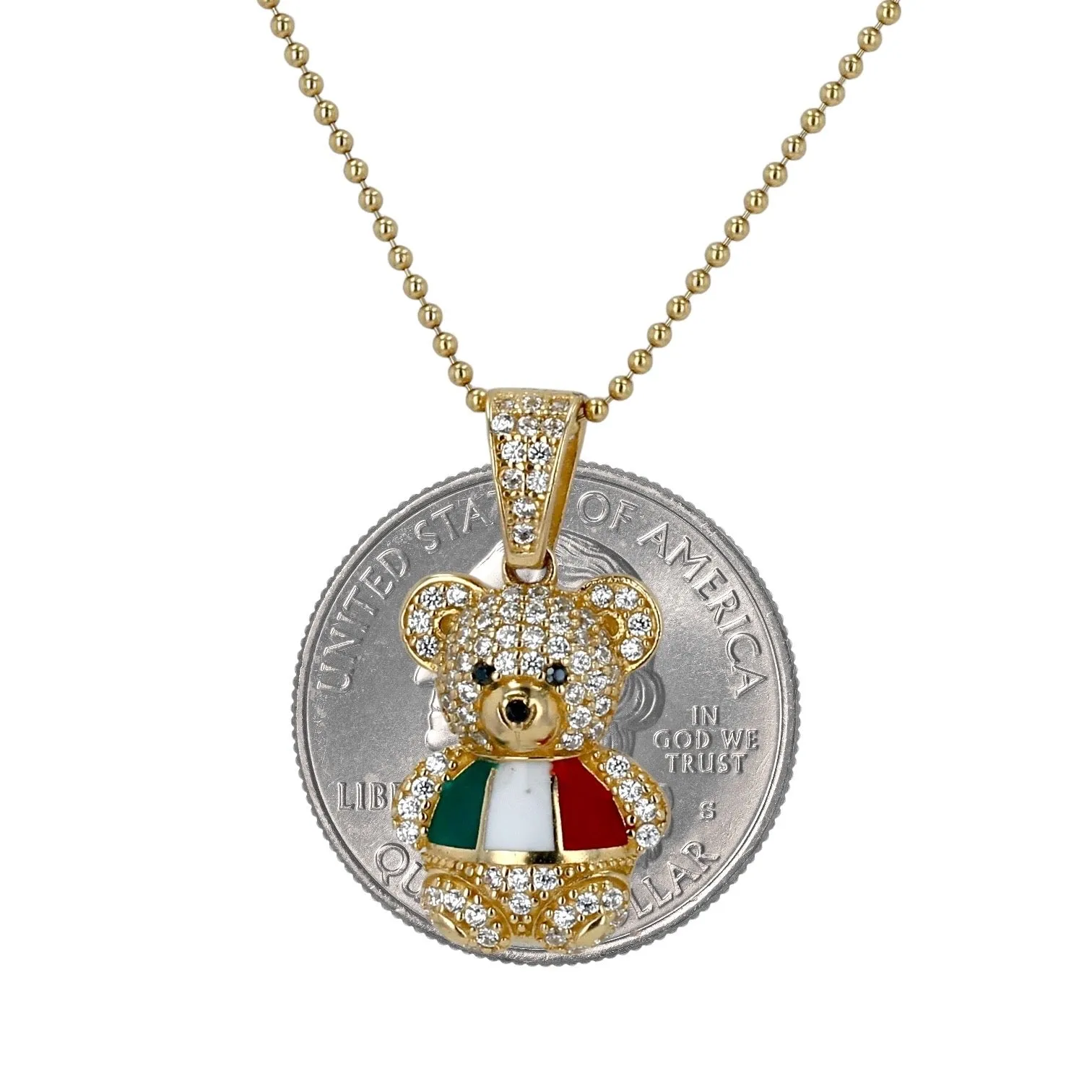 14K Yellow gold cute teddy bear necklace