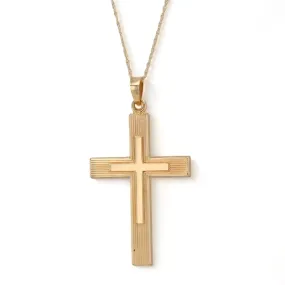 14K Yellow gold double cross pendant Singapur chain-12142