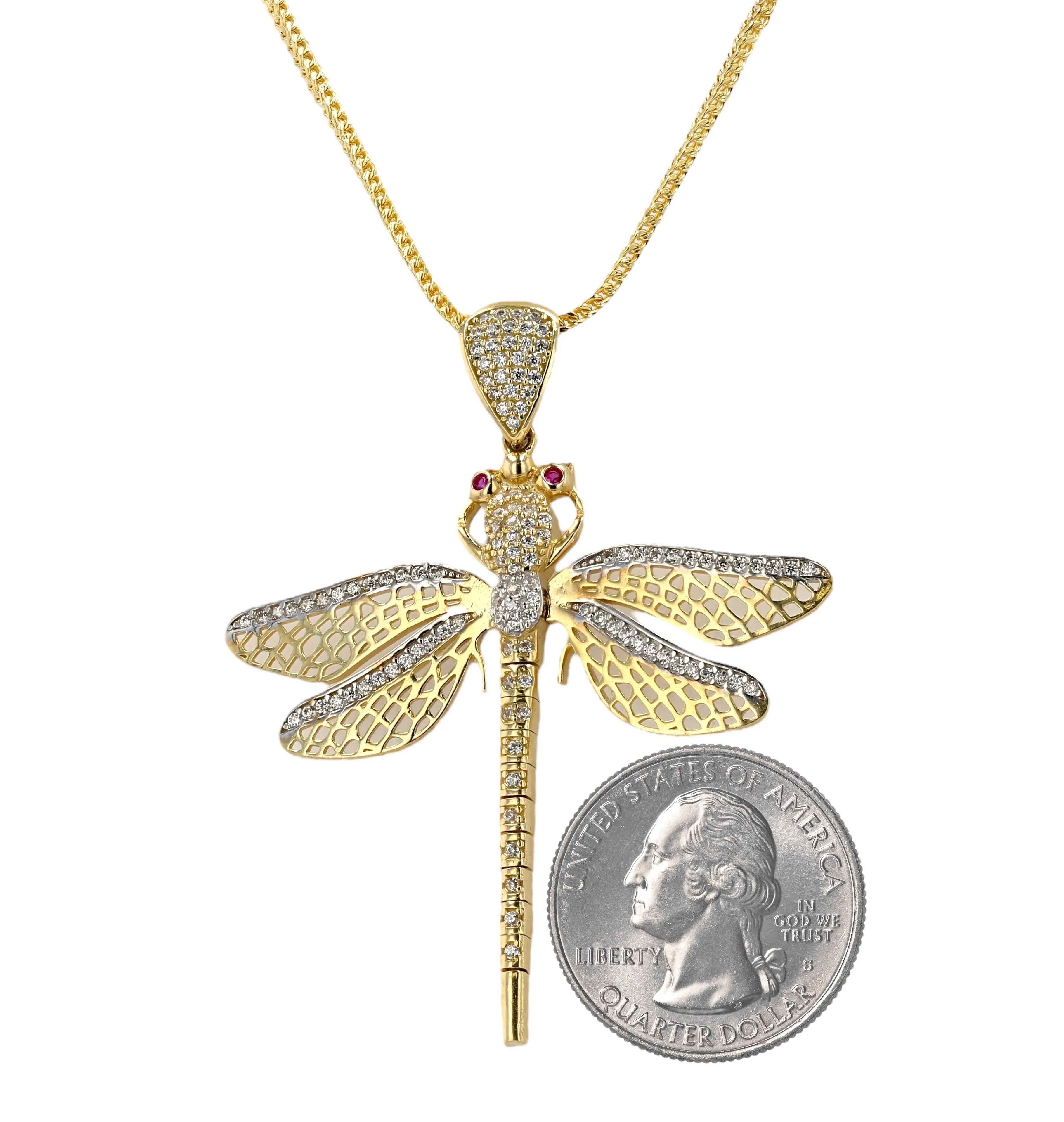 14K Yellow Gold Dragonfly Pendant 1.5mm x 18''