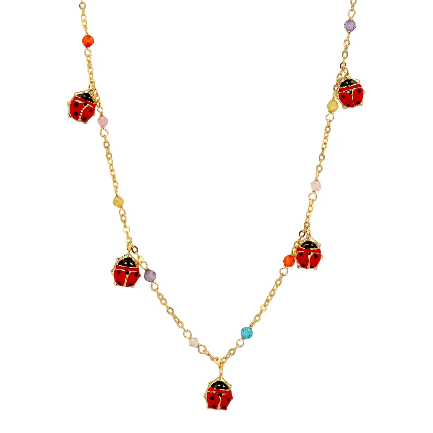 14K Yellow gold lady bug multi color stones choker-62893