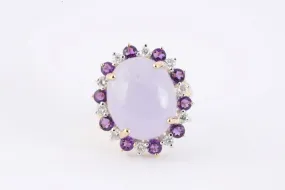 14k Yellow Gold Lavender Jadeite, Amethyst, and Diamond Ring Size 8.25 (8.44g.)