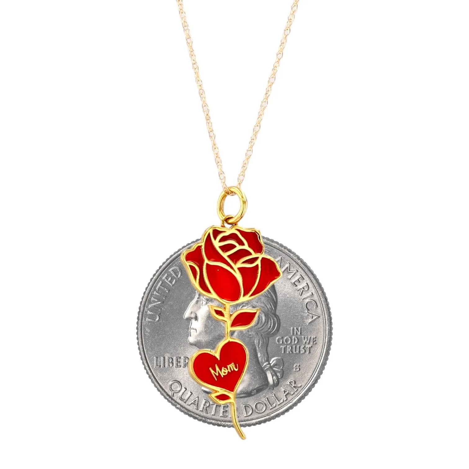 14K Yellow gold mom red enamel rose pendant singapore chain-527389