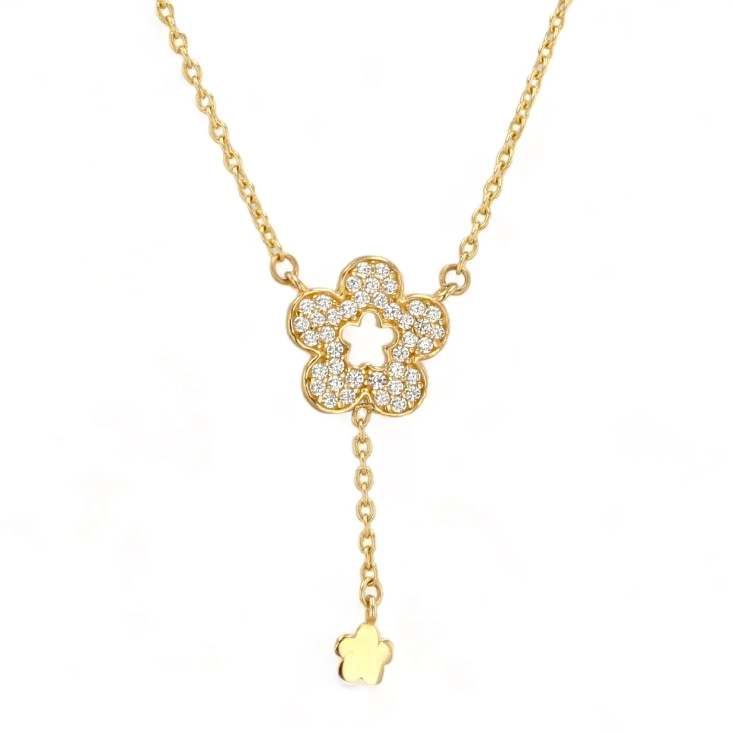 14K Yellow gold sapphire clover necklace-16163