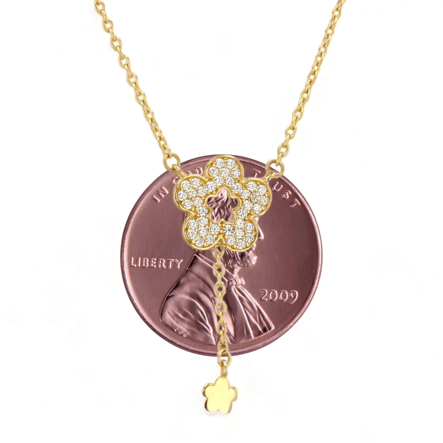 14K Yellow gold sapphire clover necklace-16163