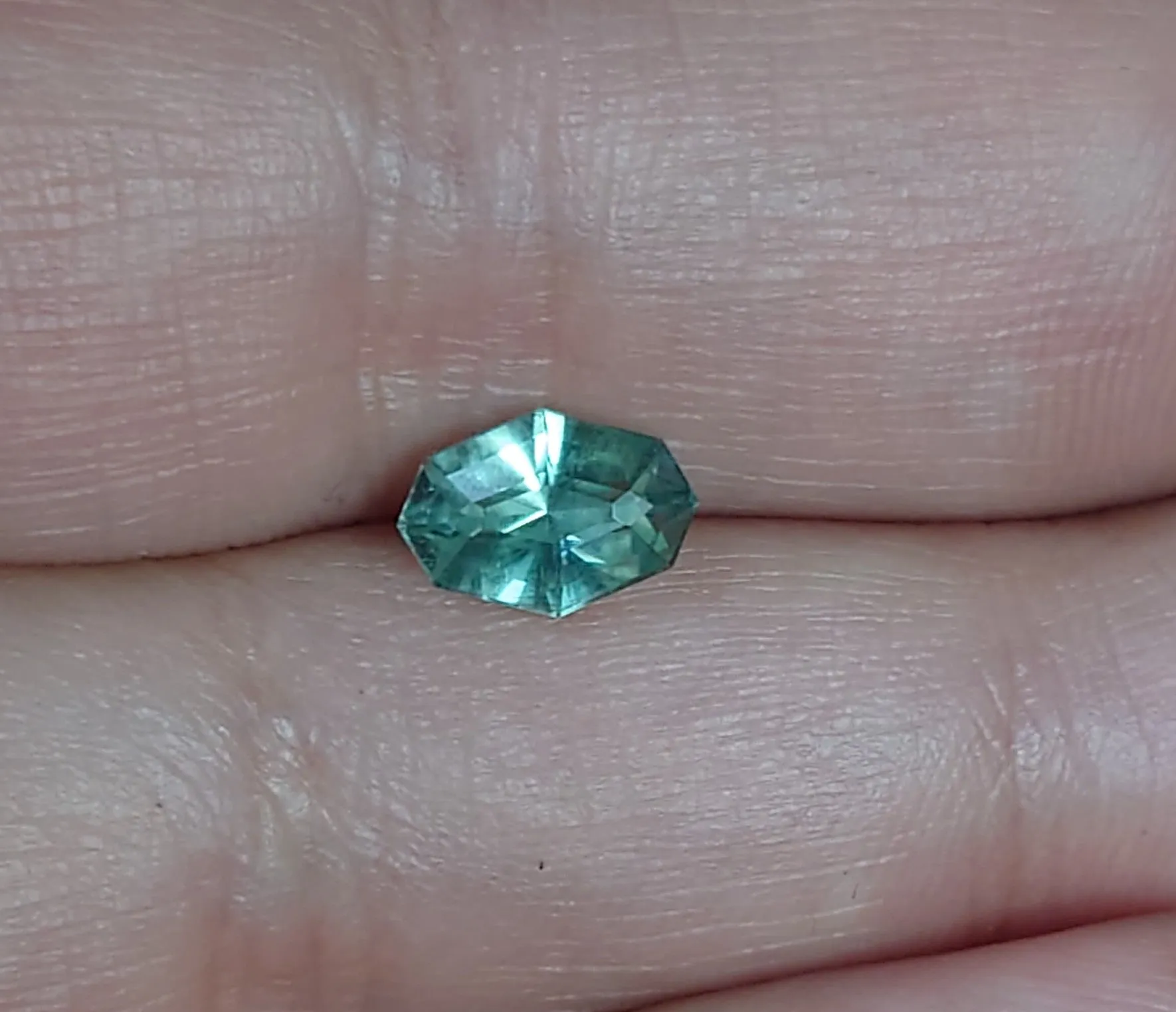 1.57ct CUSTOM CUT LIGHT MINTY TEAL NATURAL SAPPHIRE