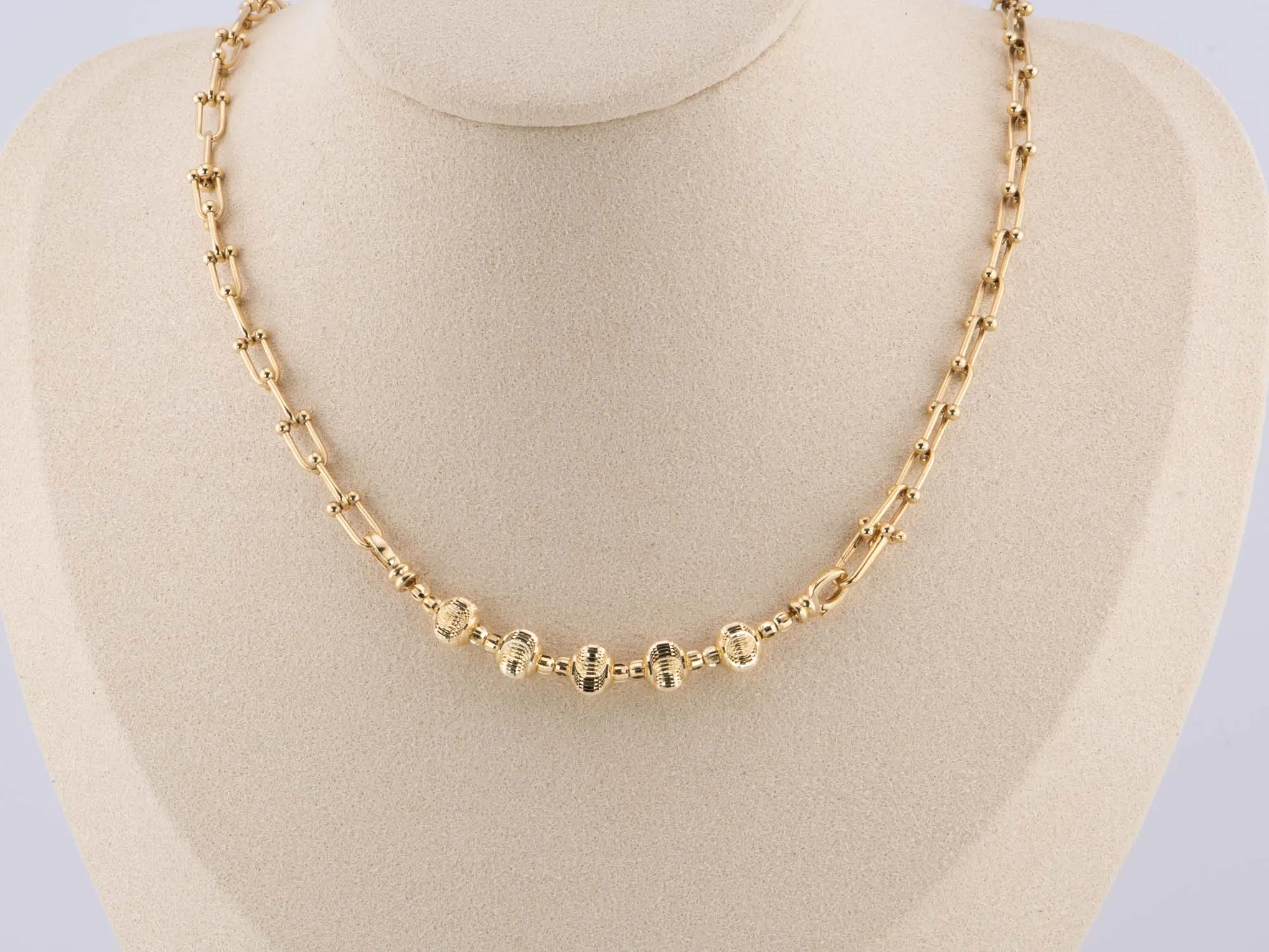 18K Gold Extension Chain Glitter Bead 3.21g R2055