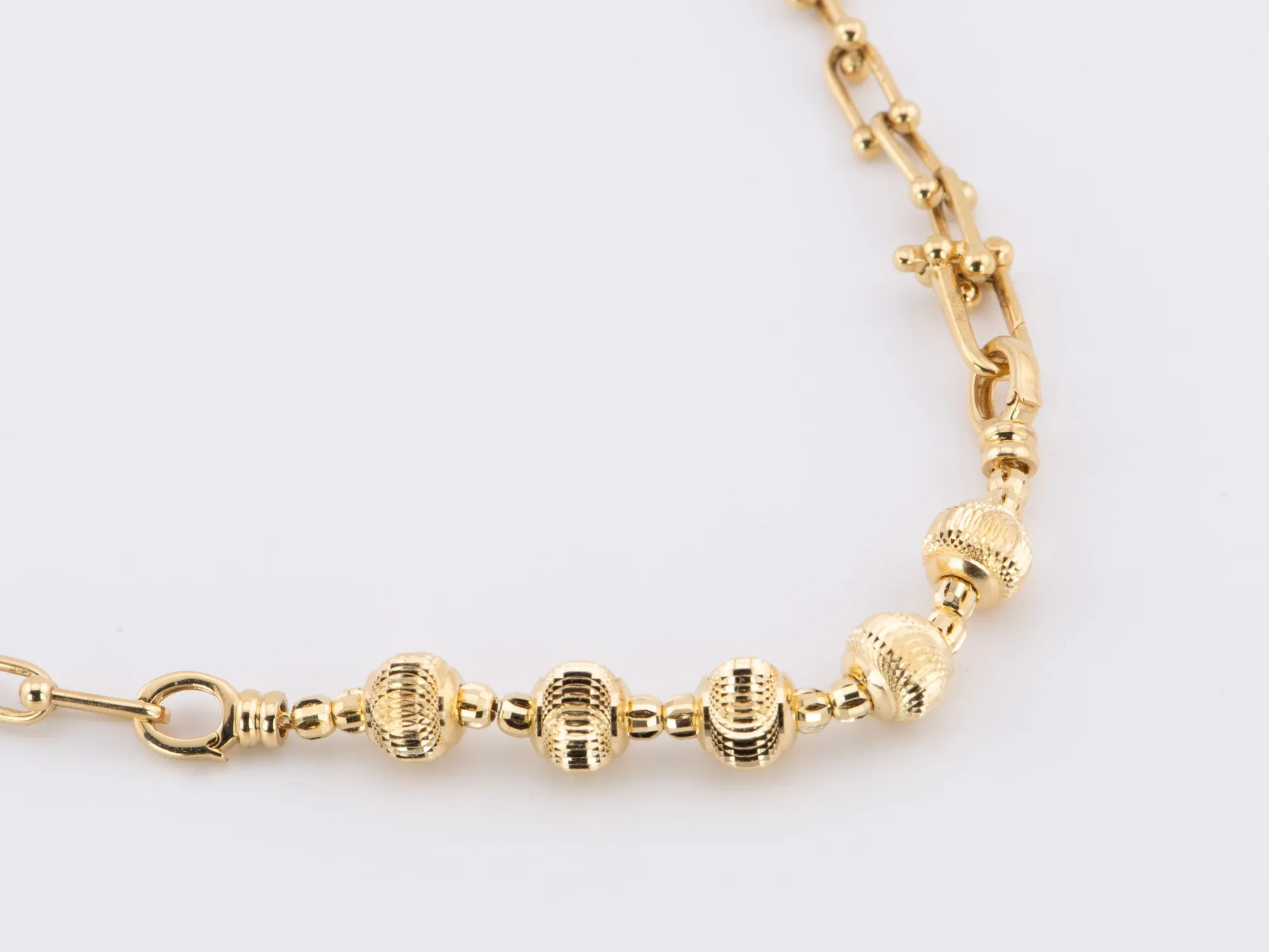 18K Gold Extension Chain Glitter Bead 3.21g R2055