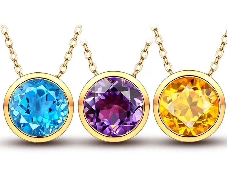 18K Pure Gold Natural Gemstones Pendant