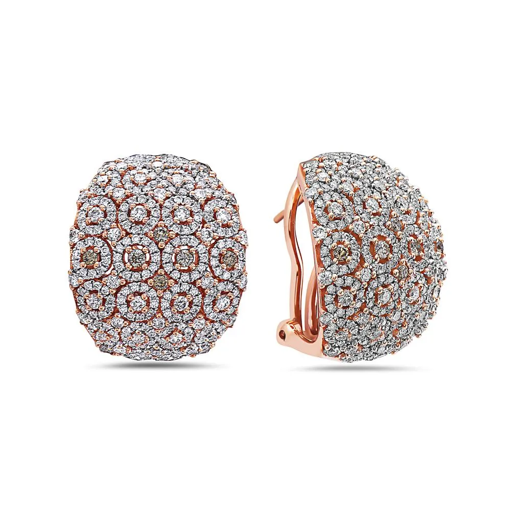 18K Rose Gold Ladies Earrings With White and Yellow Diamonds