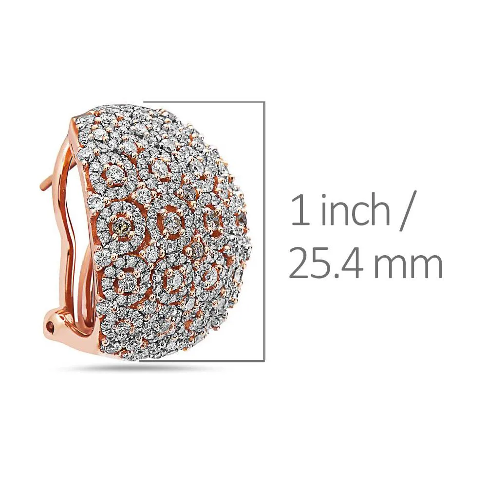 18K Rose Gold Ladies Earrings With White and Yellow Diamonds