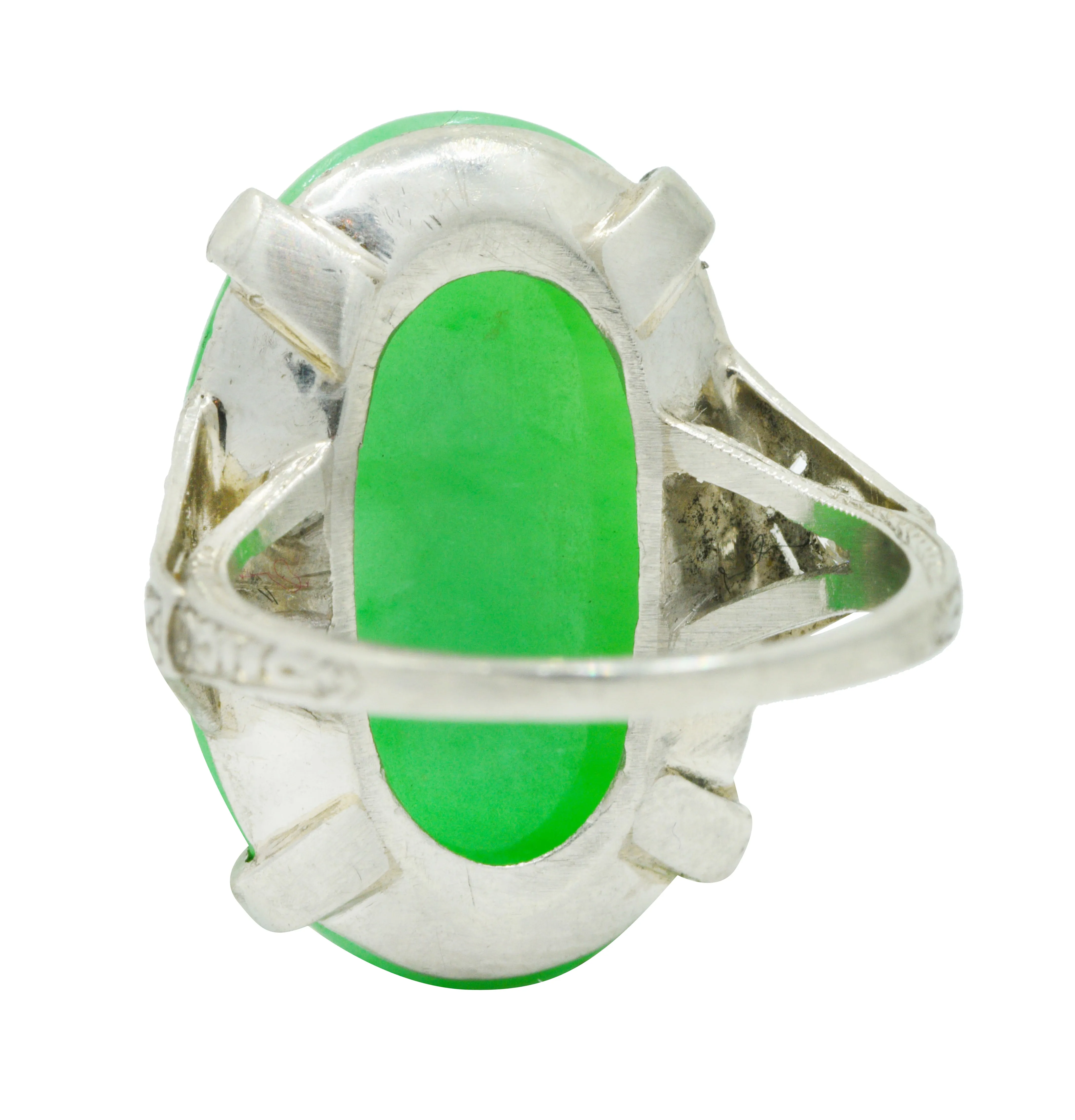 1930's Art Deco Jadeite Jade Diamond Platinum Cabochon Ring GIA