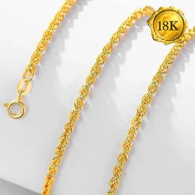 22 INCHES ROPE CHAIN 18KT SOLID GOLD NECKLACE