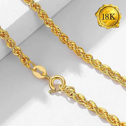 22 INCHES ROPE CHAIN 18KT SOLID GOLD NECKLACE