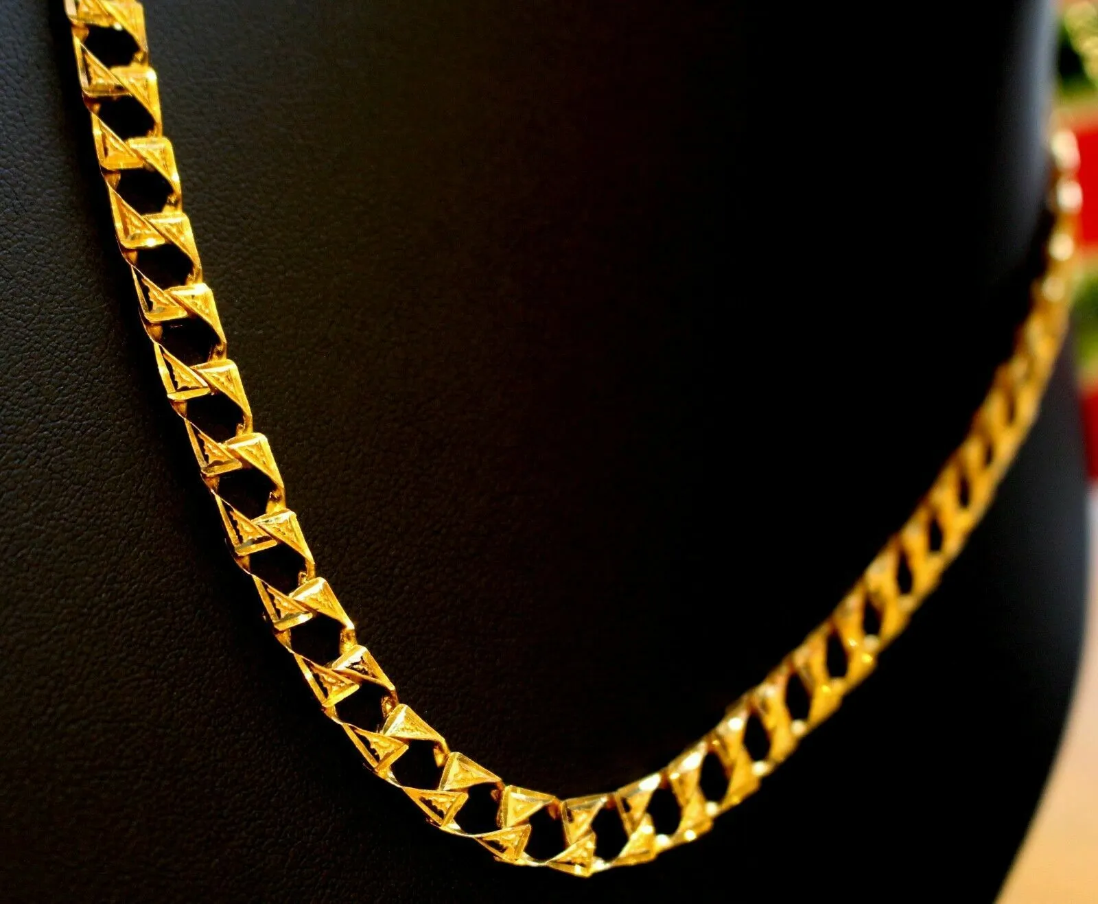 22k Chain Gold Solid Yellow Elegant Simple Cuban Link Design Length 22 inch c624