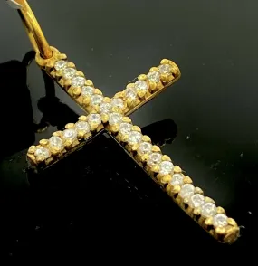 22k Pendant Solid Gold ELEGANT Simple Diamond Cut Jesus Cross Pendant P2203 mon