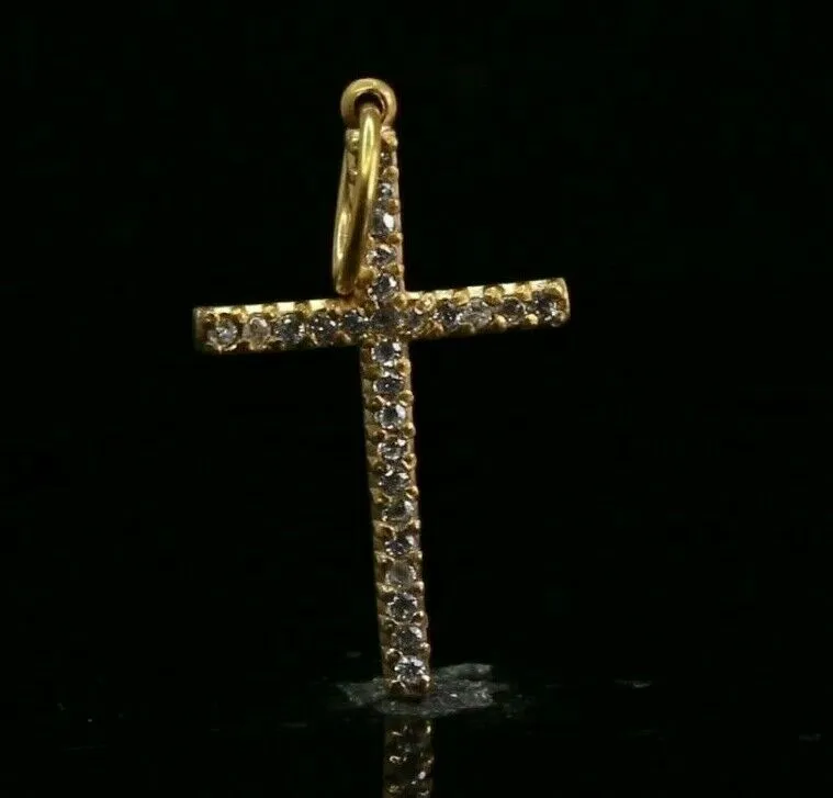 22k Pendant Solid Gold ELEGANT Simple Diamond Cut Jesus Cross Pendant P2203 mon