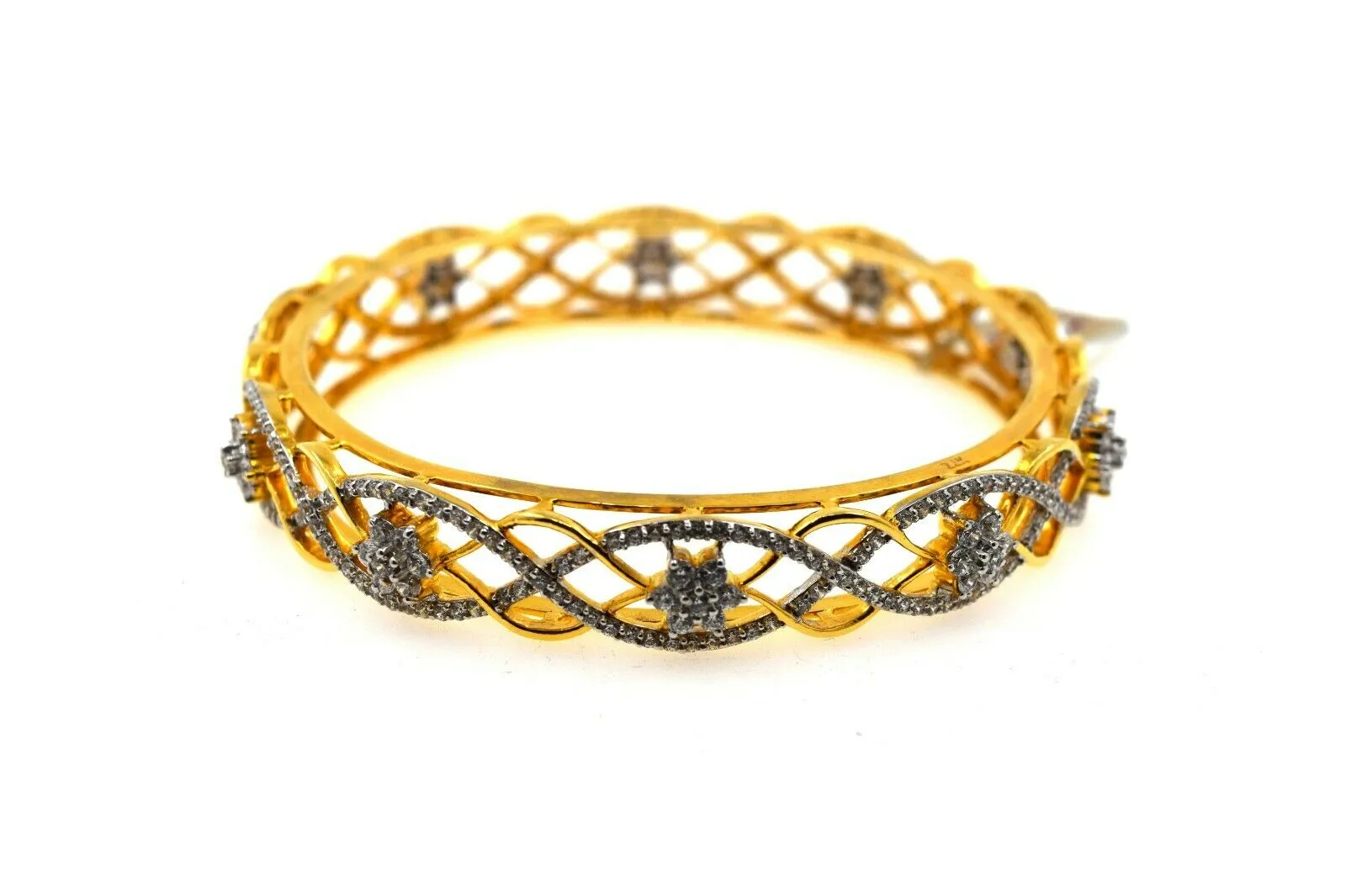 22k Solid Gold Ladies Bangle Modern Geometric Wavy Line with Stones Design br101