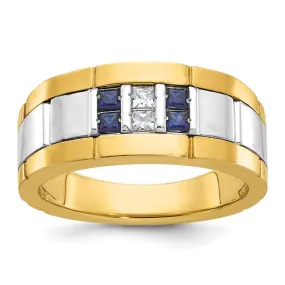 9.5mm 10K Two Tone Gold Lab-Created Sapphire & Diamond Tapered Band