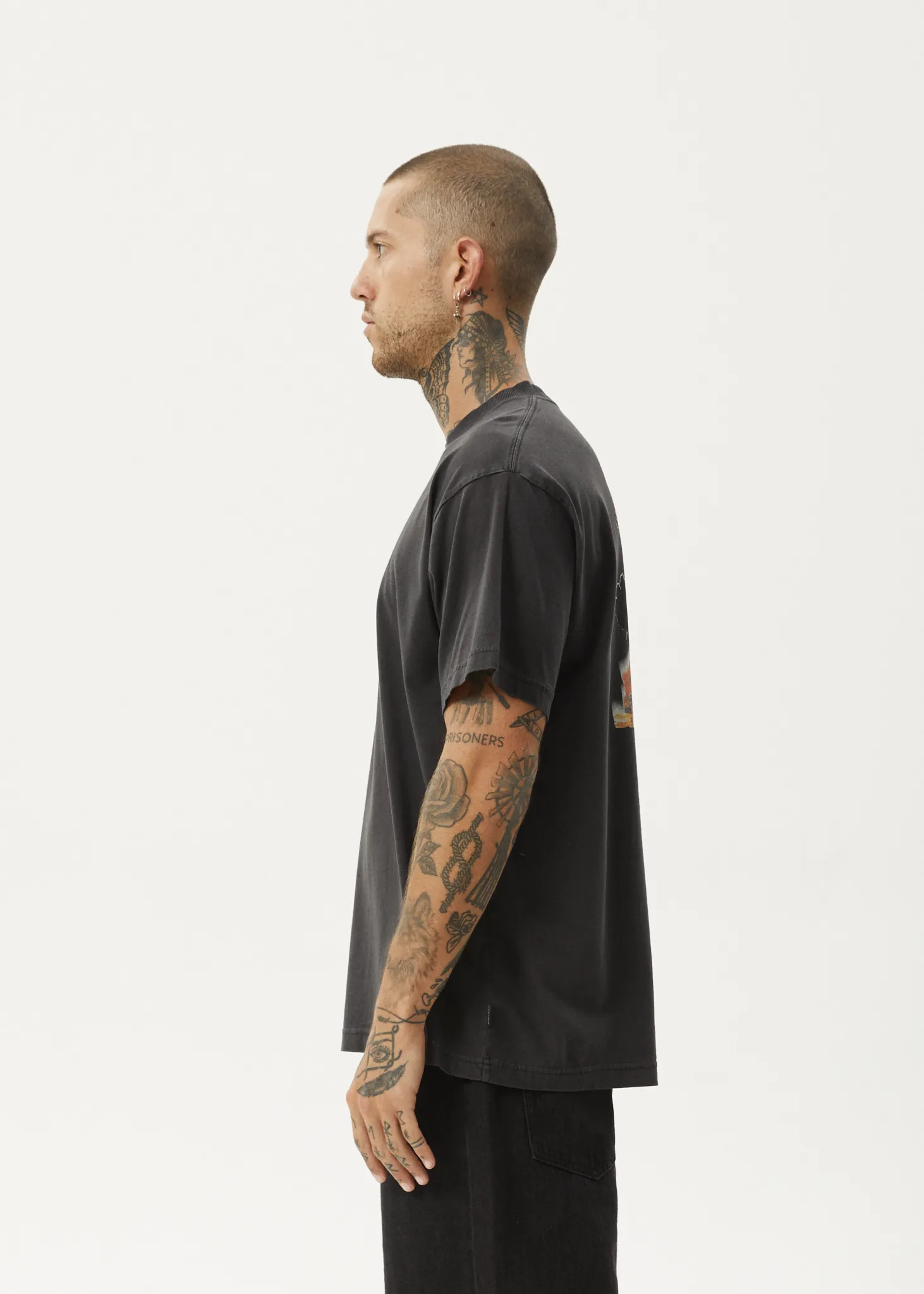 AFENDS Mens Crashed Out - Boxy Fit Tee - Stone Black