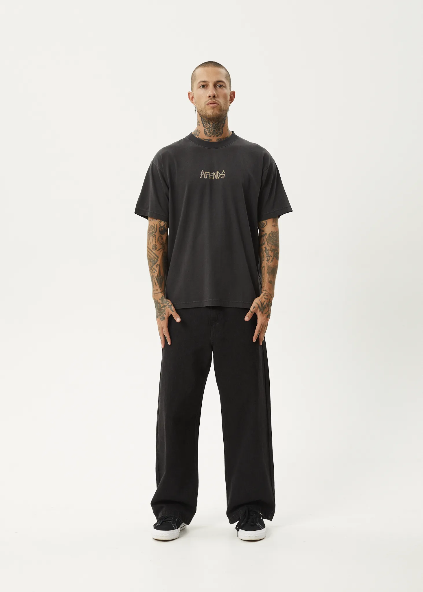 AFENDS Mens Crashed Out - Boxy Fit Tee - Stone Black