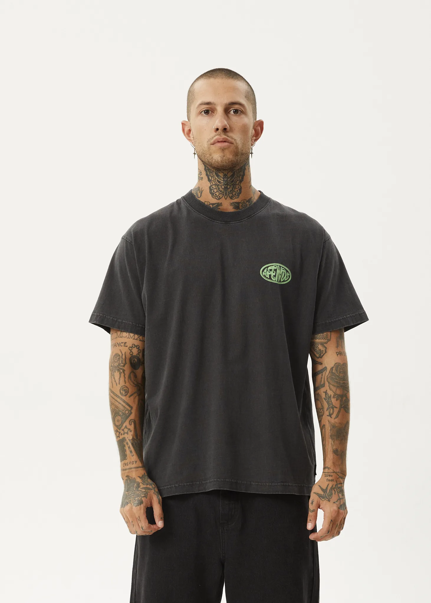 AFENDS Mens Frogga - Heavy Boxy Fit Tee - Stone Black