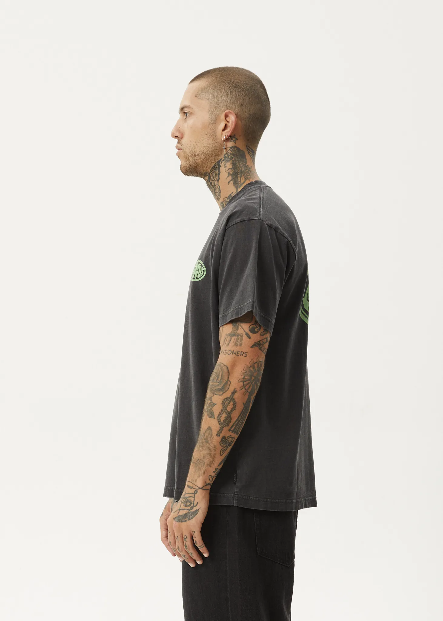 AFENDS Mens Frogga - Heavy Boxy Fit Tee - Stone Black