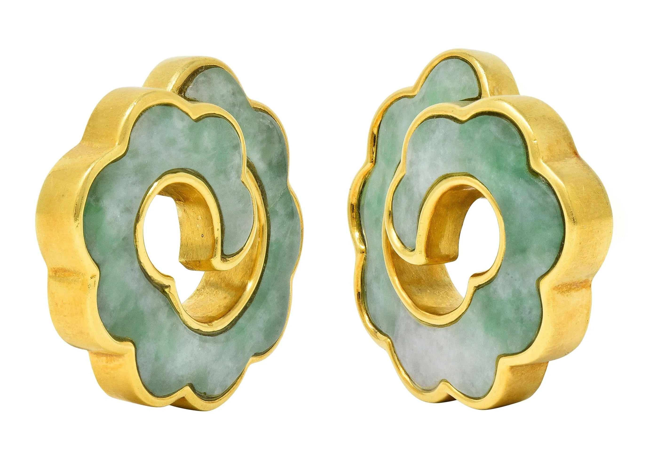 Angela Cummings Jade Inlay 18 Karat Yellow Gold Vintage Swirl Earrings