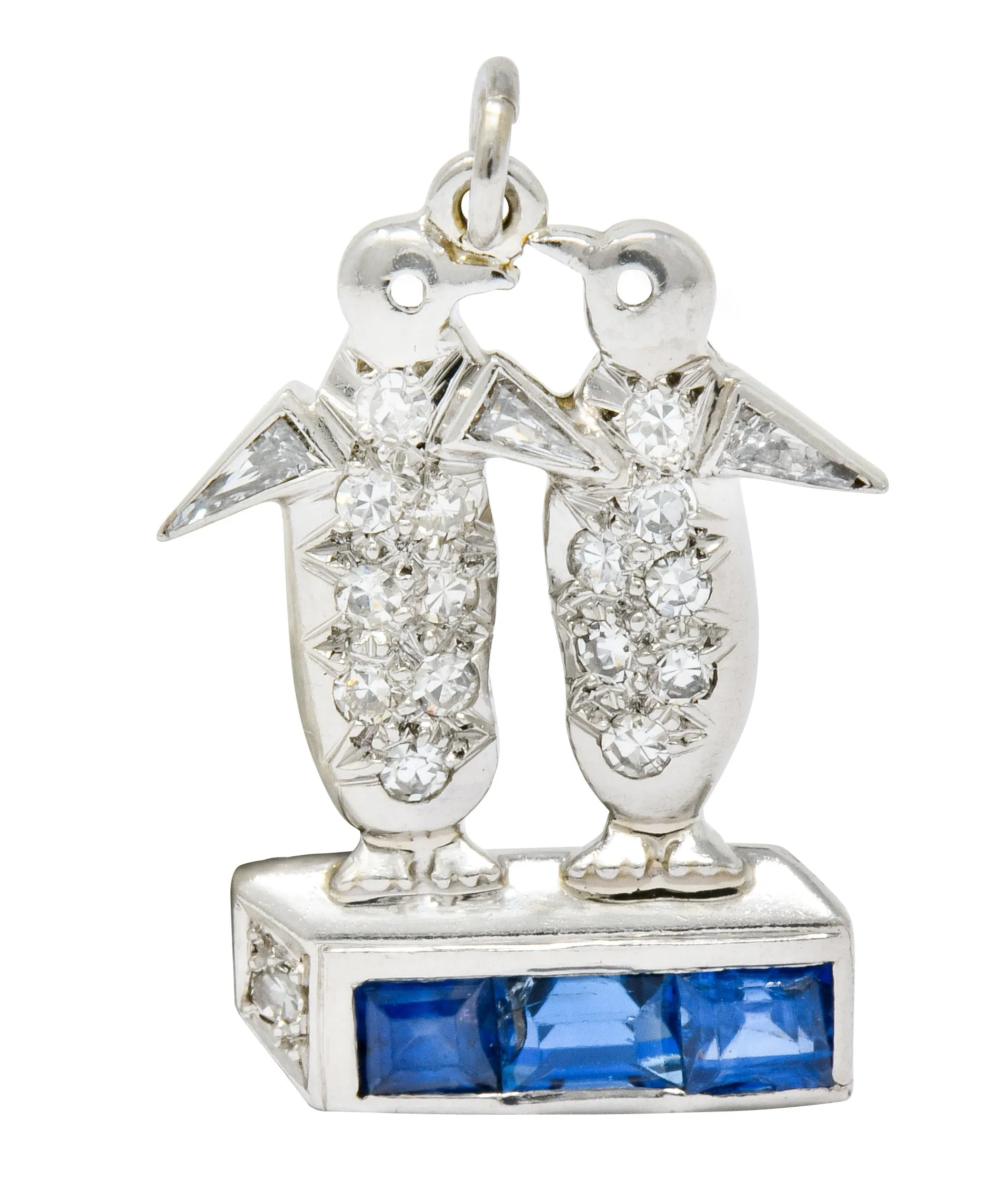 Art Deco 1.20 CTW Diamond Sapphire Platinum Penguin Charm