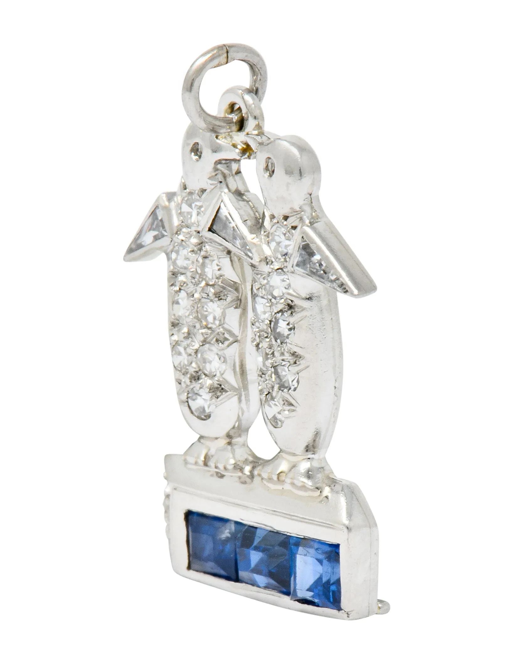 Art Deco 1.20 CTW Diamond Sapphire Platinum Penguin Charm