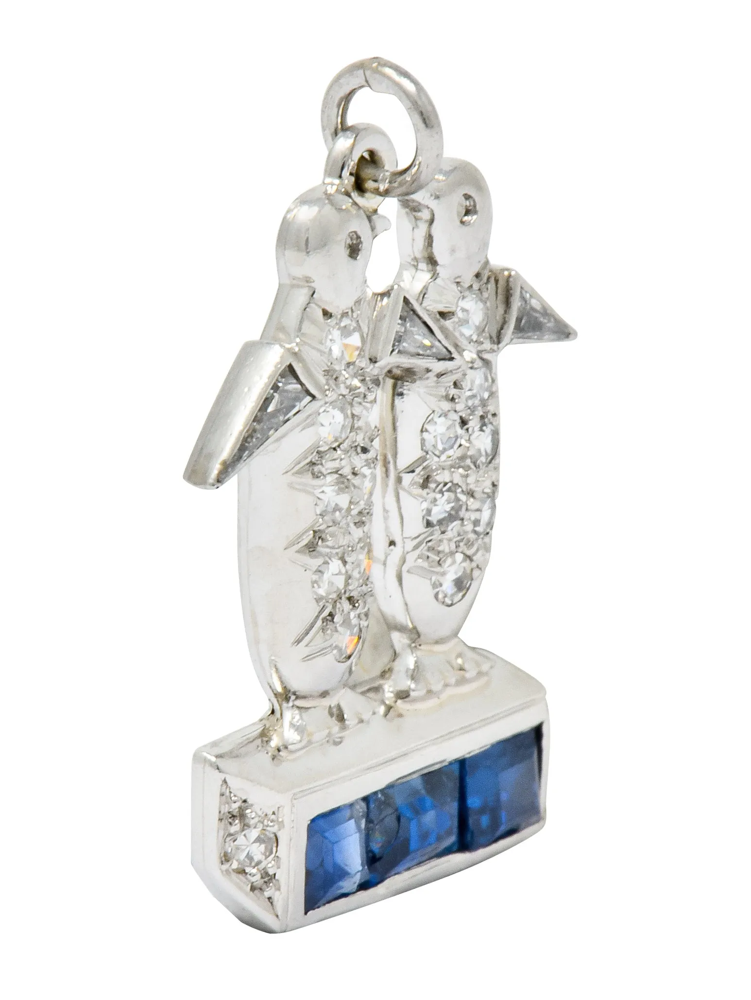 Art Deco 1.20 CTW Diamond Sapphire Platinum Penguin Charm