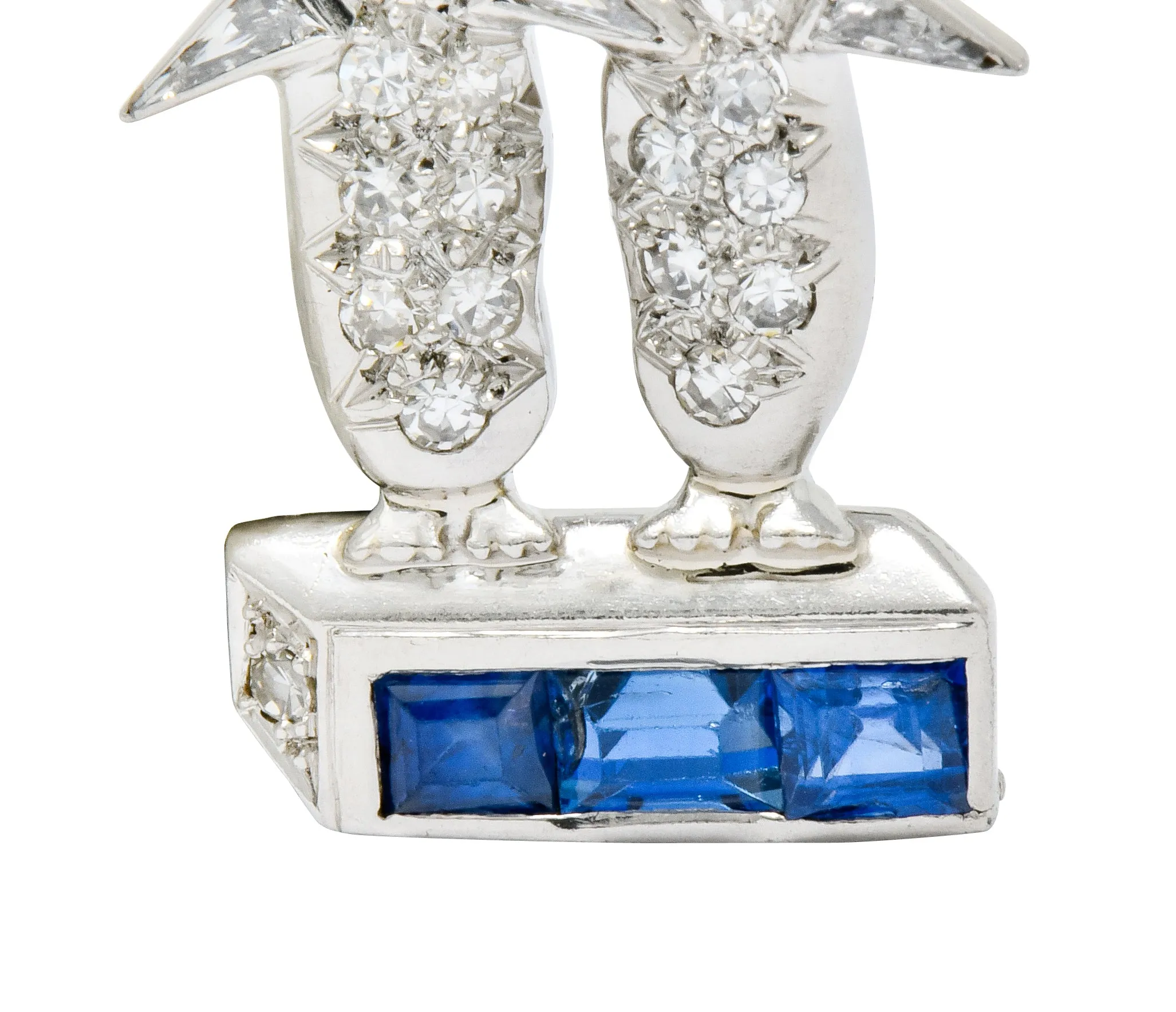 Art Deco 1.20 CTW Diamond Sapphire Platinum Penguin Charm