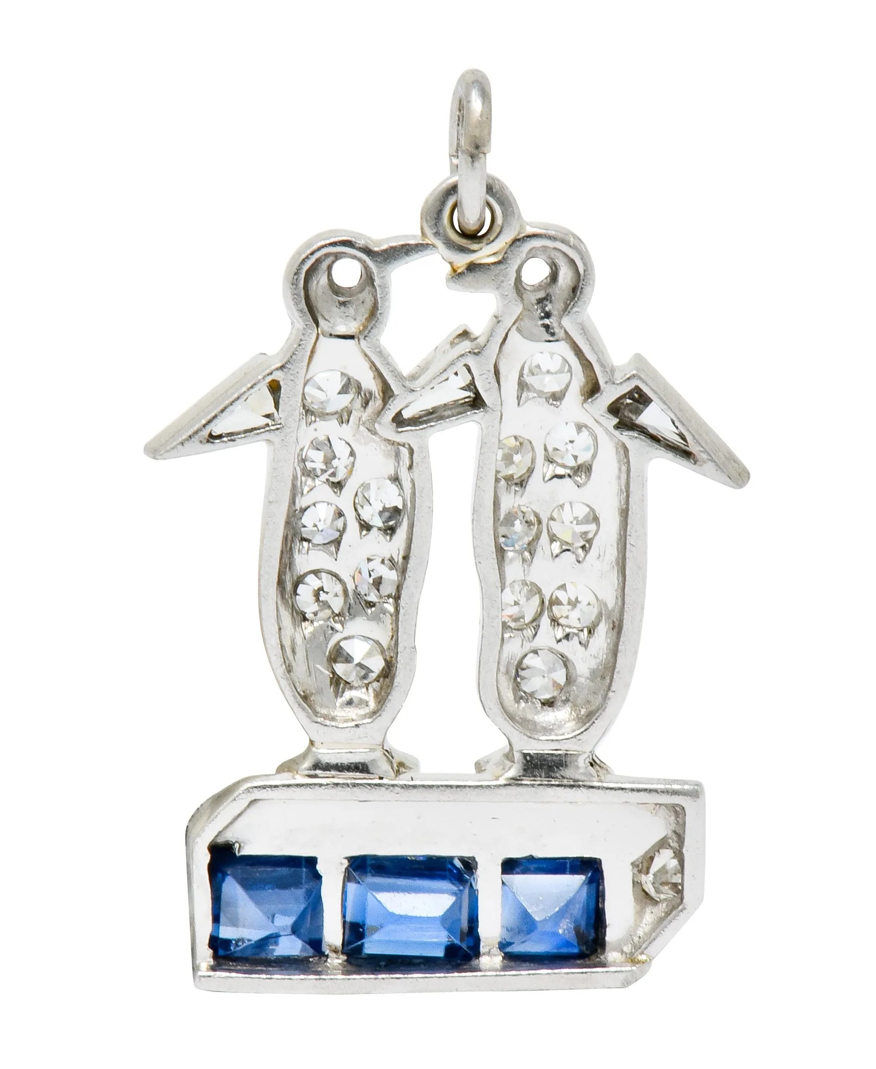 Art Deco 1.20 CTW Diamond Sapphire Platinum Penguin Charm