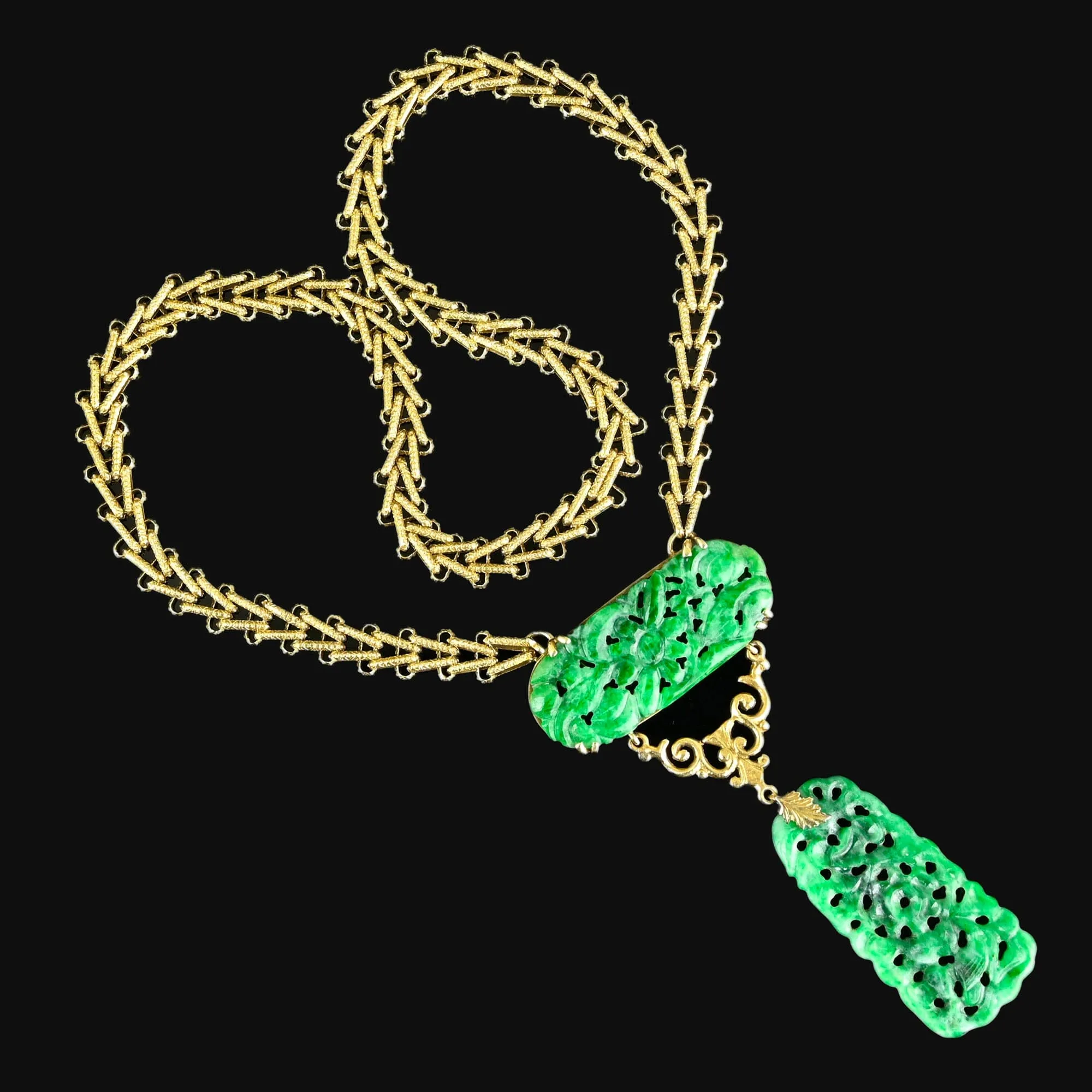 Art Deco 14K Gold Walter Lampl Jade Necklace