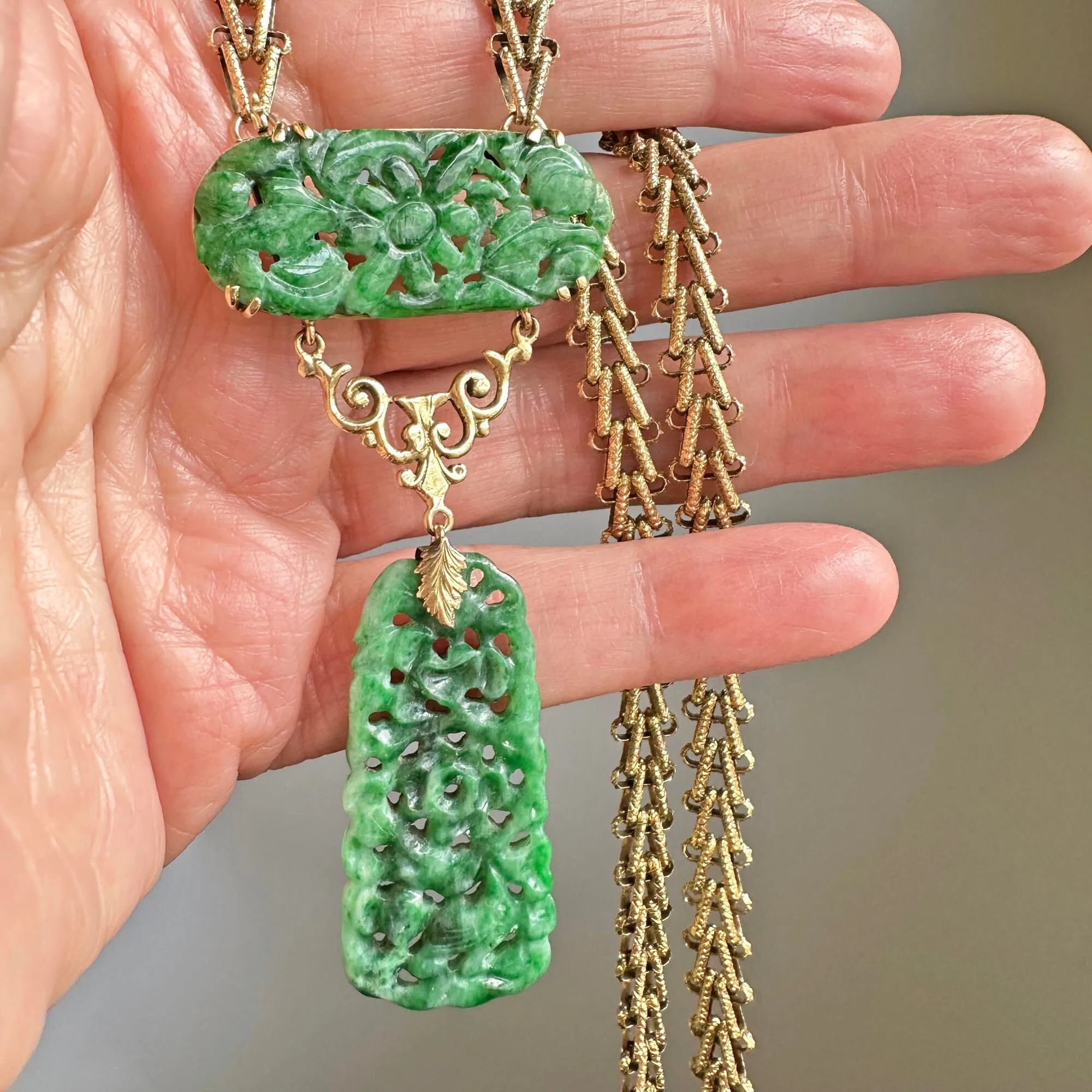 Art Deco 14K Gold Walter Lampl Jade Necklace