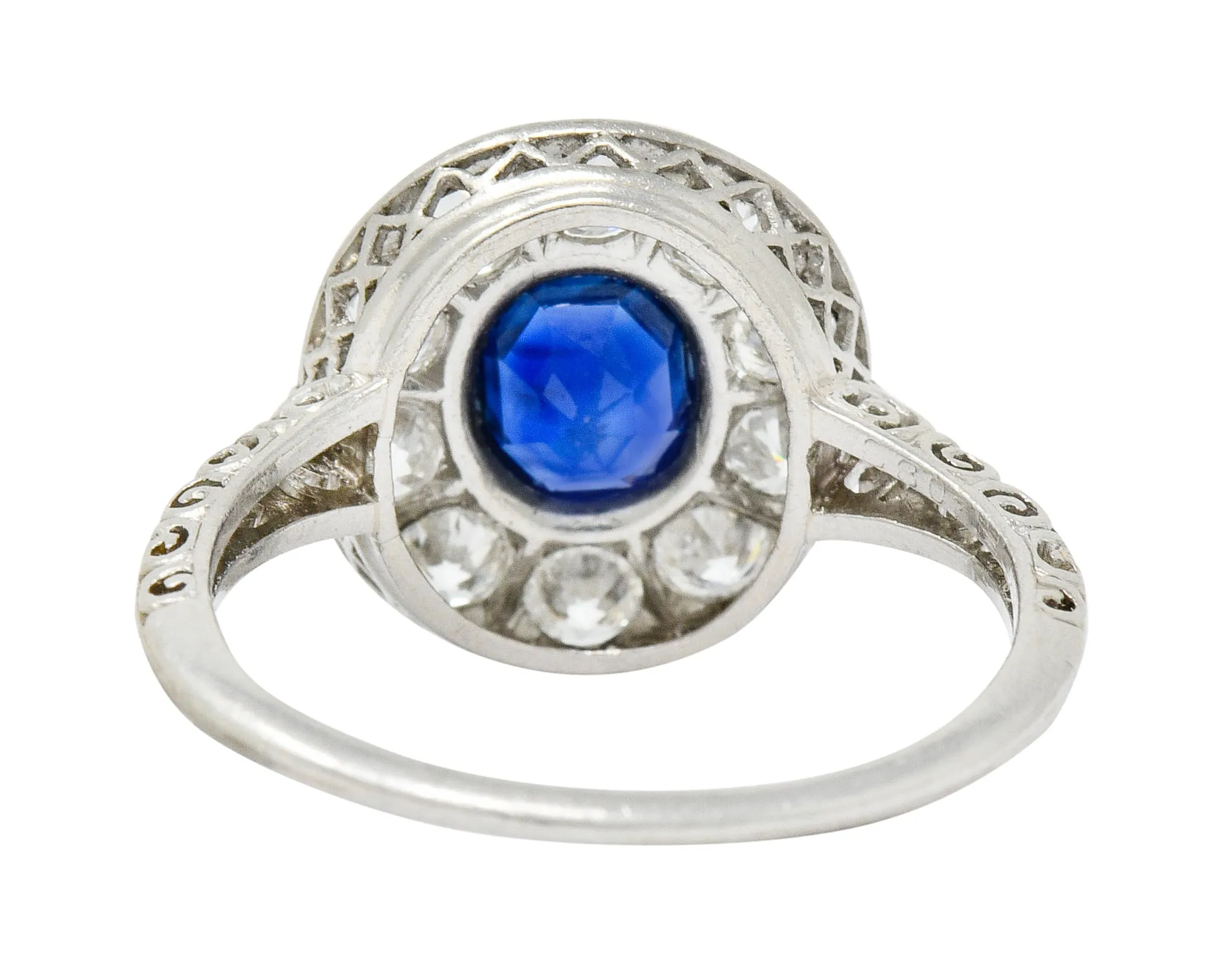 Art Deco 1.70 CTW Sapphire Diamond Platinum Halo Dinner Ring