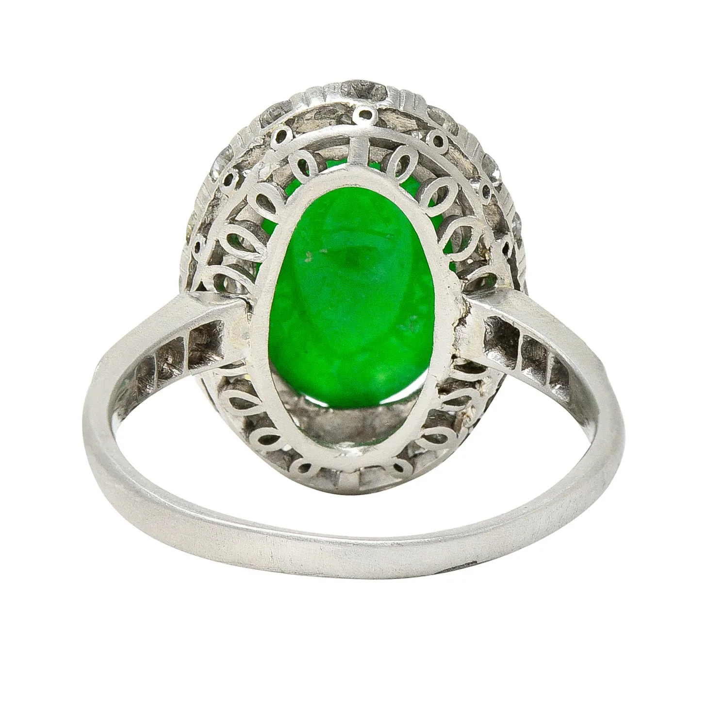 Art Deco Jadeite Jade Cabochon Diamond Platinum Cluster Gemstone Ring GIA