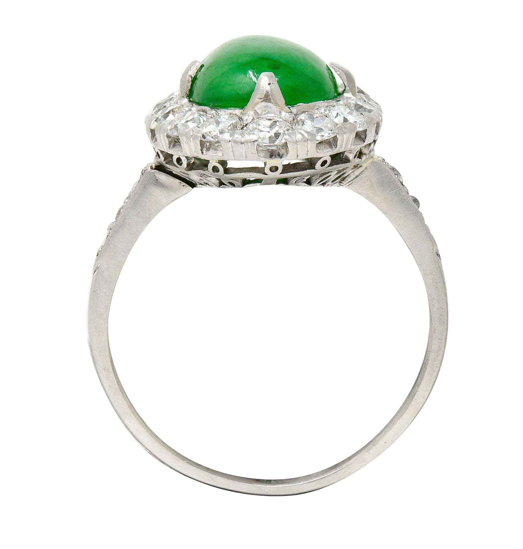 Art Deco Jadeite Jade Cabochon Diamond Platinum Cluster Gemstone Ring GIA