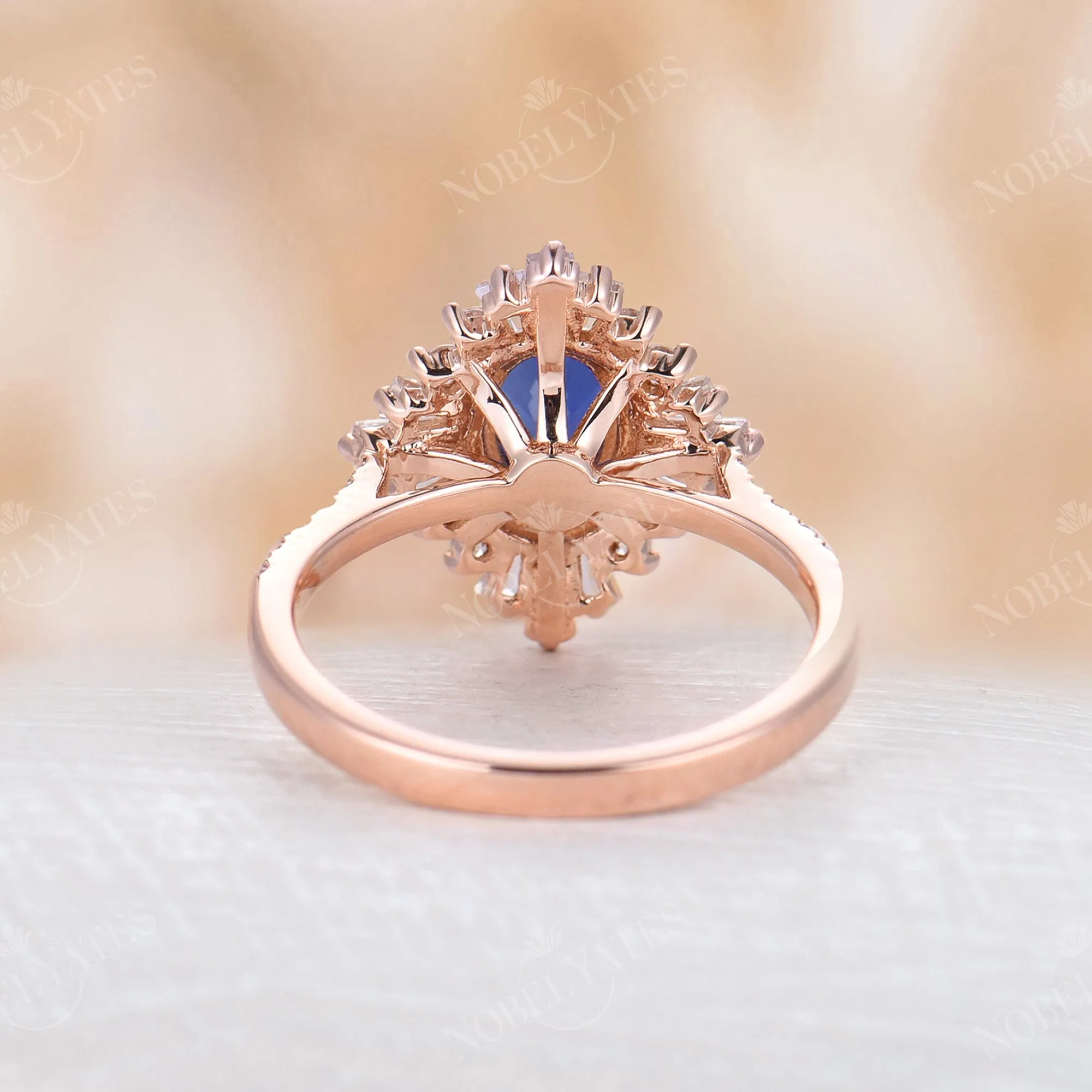 Art deco Oval Lab Sapphire Halo Pave Engagement Ring Rose Gold