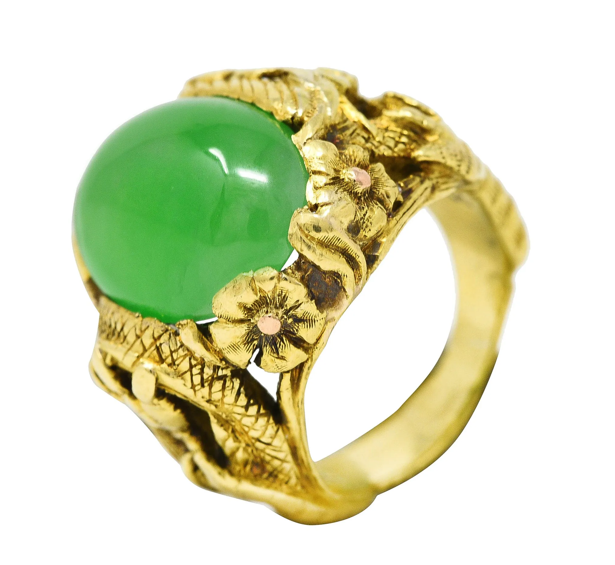 Art Nouveau Jadeite Jade Ruby 18 Karat Yellow Gold Dragon Antique Ring GIA