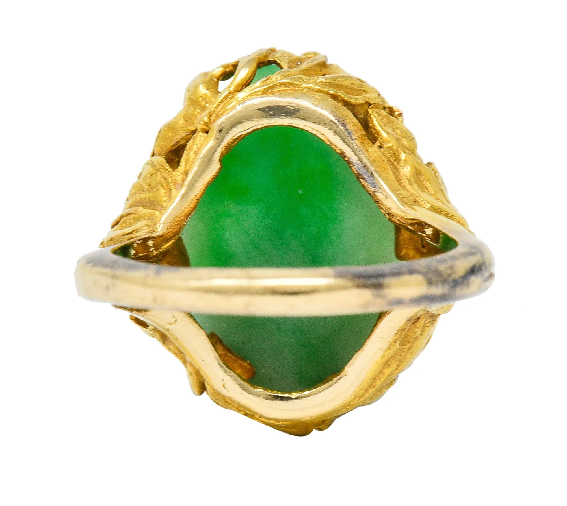 Arts & Crafts Jade 14 Karat Gold Floral & Foliate Ring