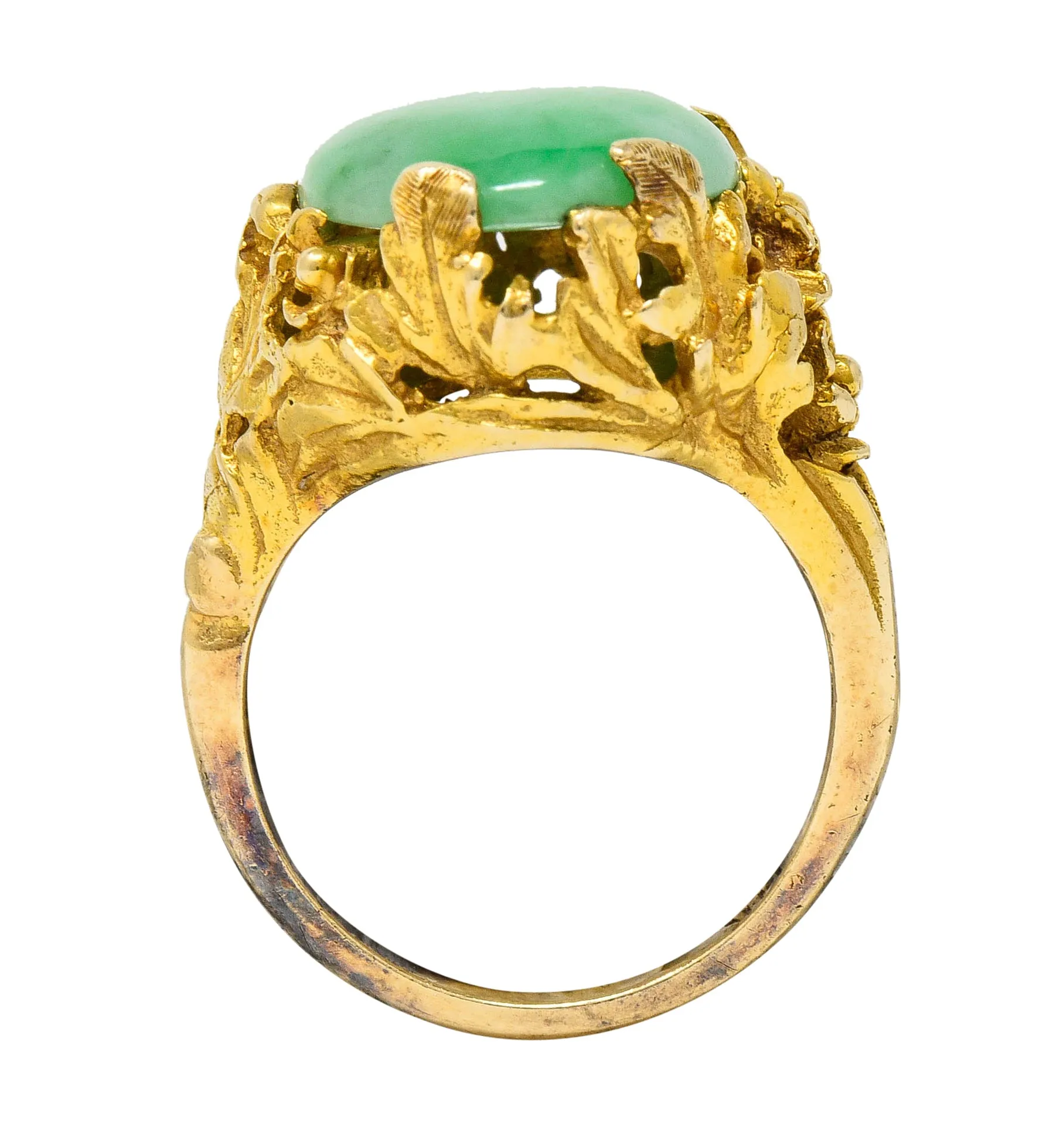 Arts & Crafts Jade 14 Karat Gold Floral & Foliate Ring