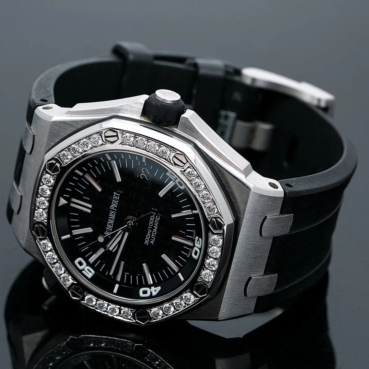 Audemars Piguet Royal Oak Offshore Diver 15703ST 42MM Black Dial With 1.75 CT Diamonds